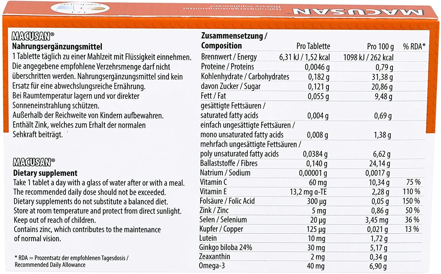 MACUSAN Dry Eye Tablets for Age-Related Eye Health Problems Tablet 0.0353