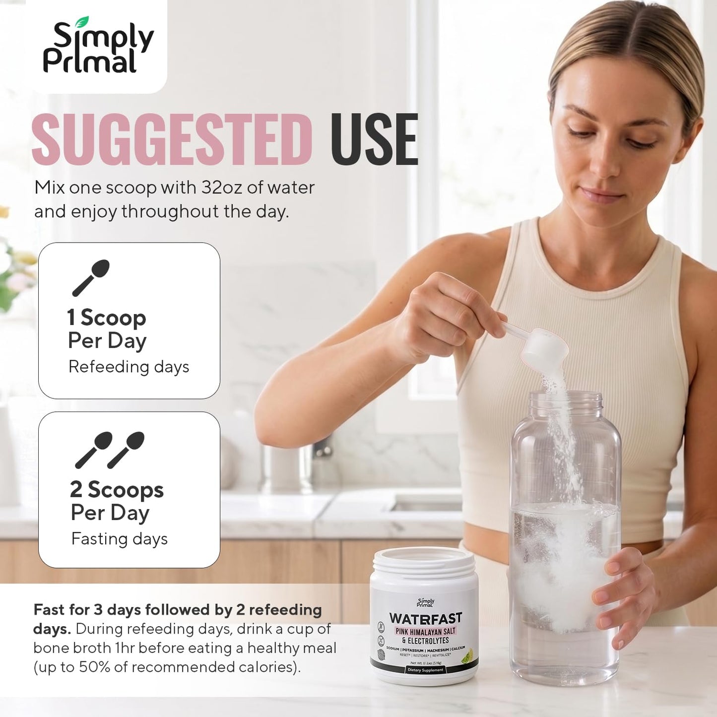 Simply Primal WATERFAST Keto Electrolyte Powder for Fasting and Hydration - Lemon Lime Flavor, 11.2 Ounce