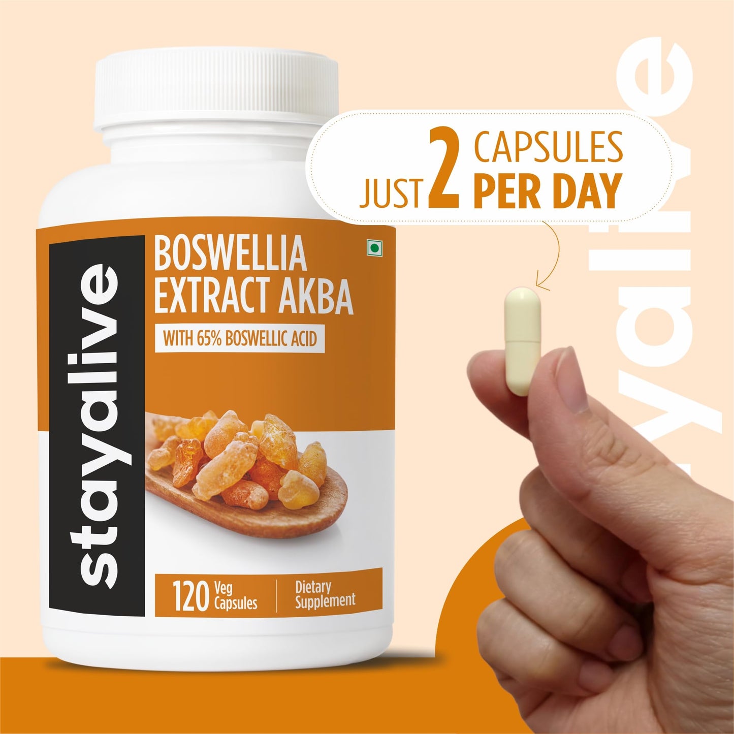 STAY ALIVE Boswellia Serrata Extract Capsules 1000mg with AKBA and 65% Boswellic Acid, 12:1 Resin Extract Powder, 120 Count