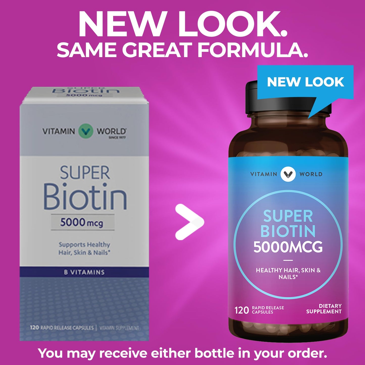Vitamin World Super Biotin 5000 mcg Capsules, 120 Count