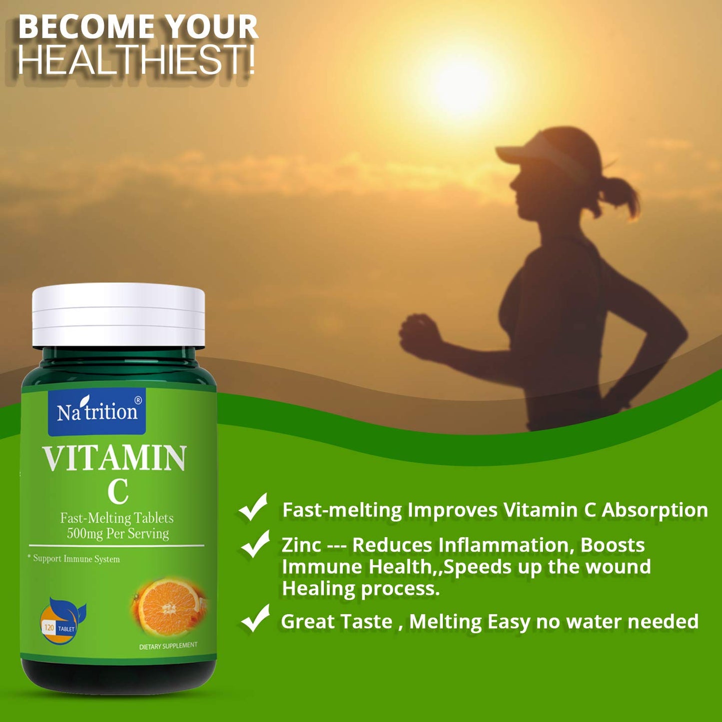 Na'trition Vitamin C + Zinc Complex 500 mg Tablets, 120 Count