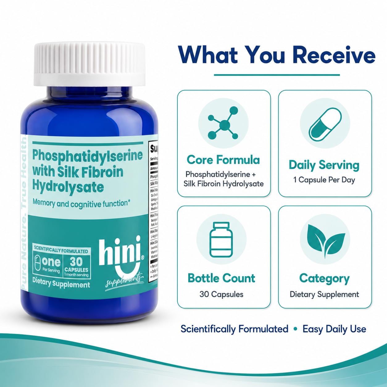 HINI Phosphatidylserine with Silk Fibroin Hydrolysate Capsules, 30
