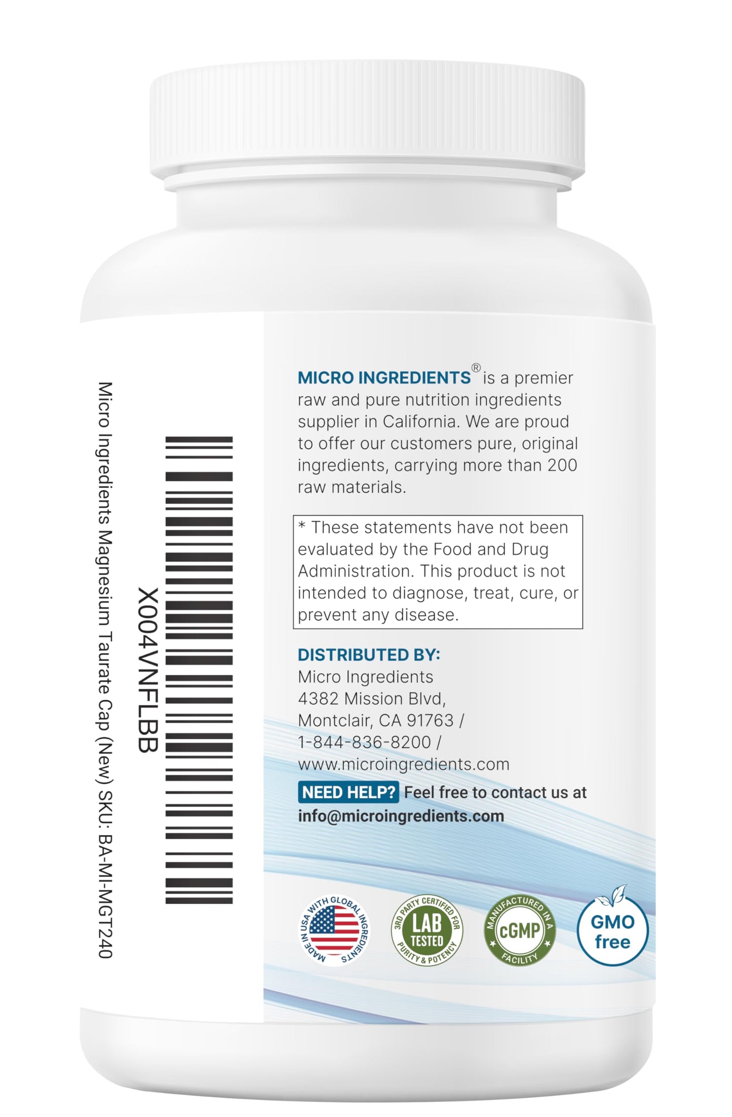 Micro Ingredients Magnesium Taurate 2,000mg Capsules, 240 Count