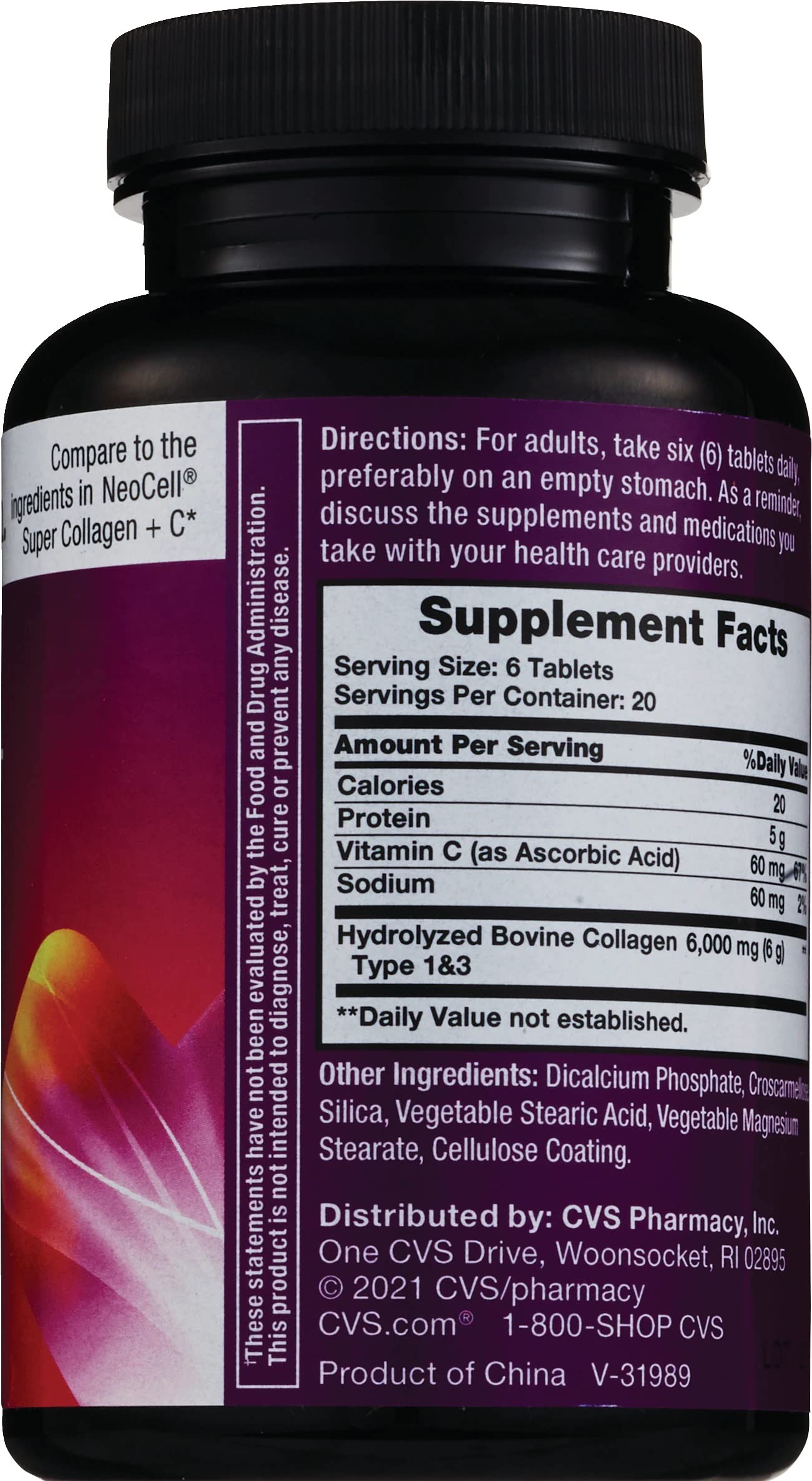 CVS Health Collagen + Vitamin C, Skin & Nail Health Dietary Supplement Tablets, 120 CT