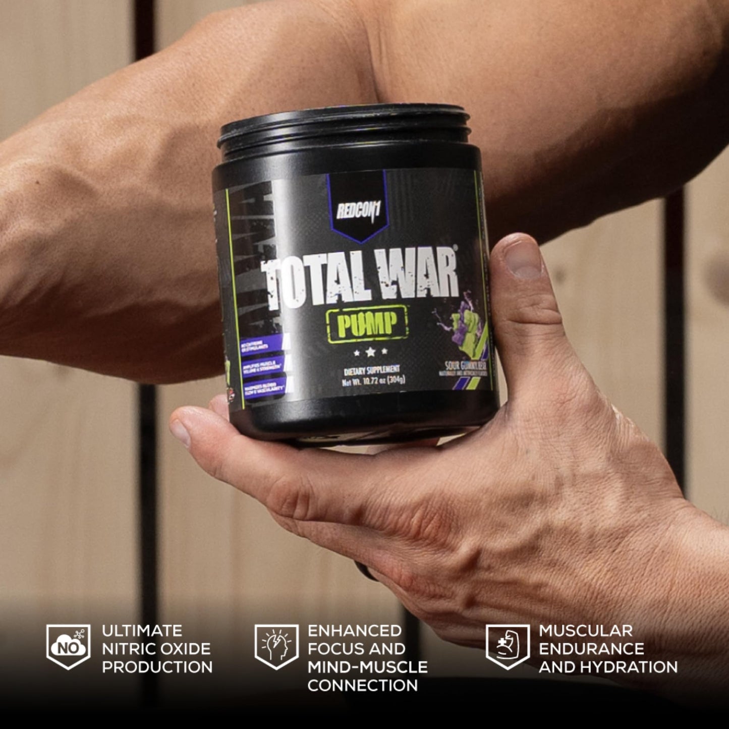REDCON1 Total War Pump Non Stim & Caffeine Free Pre-Workout Powder - Plum Fusion, 10.79 oz