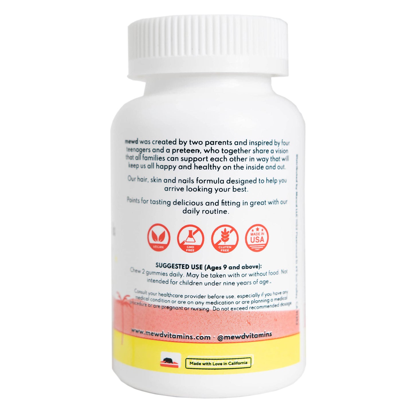 MEWD Teen and Kids Hair, Skin & Nails Support Multivitamin Gummies - Biotin Strength & Growth with Zinc, Vitamins A, D3, B1, B2, B6 & B12 - Gluten-Free, Non-GMO for Girls & Boys - 60 Count