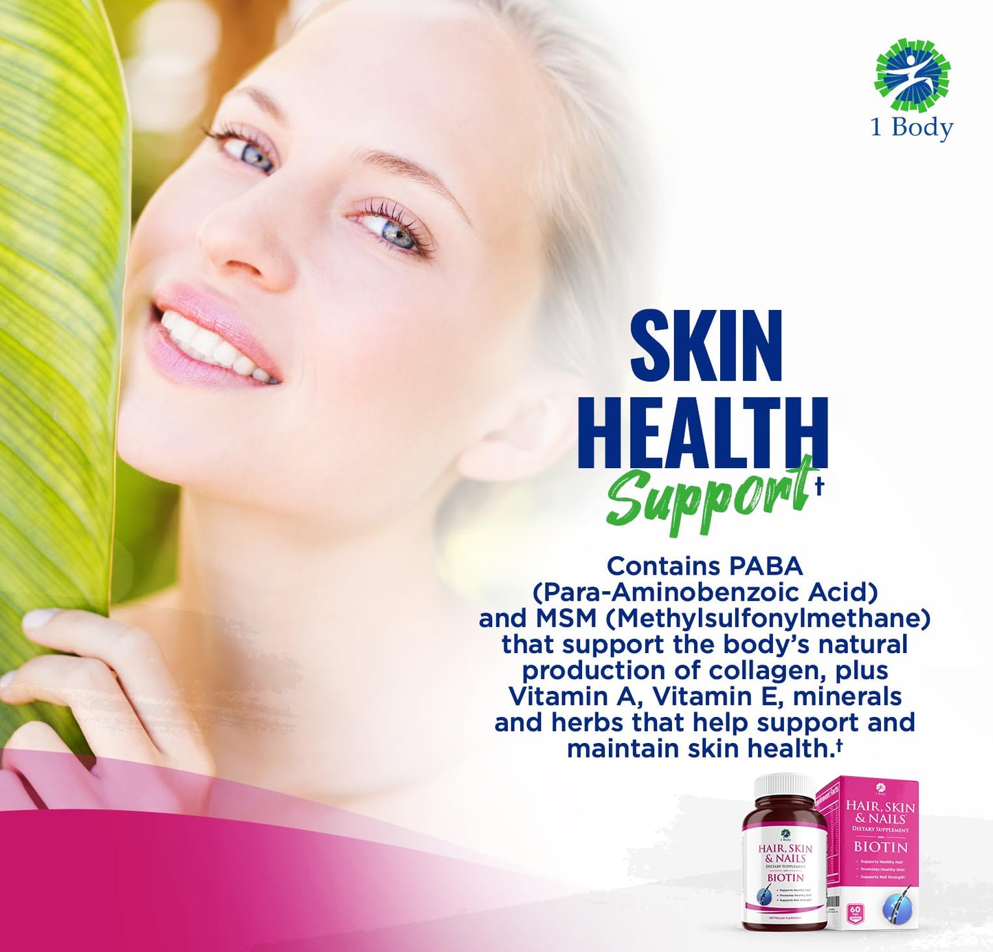 1 Body Hair Skin Nails Growth Vitamin with Biotin Capsules 120 Capsules