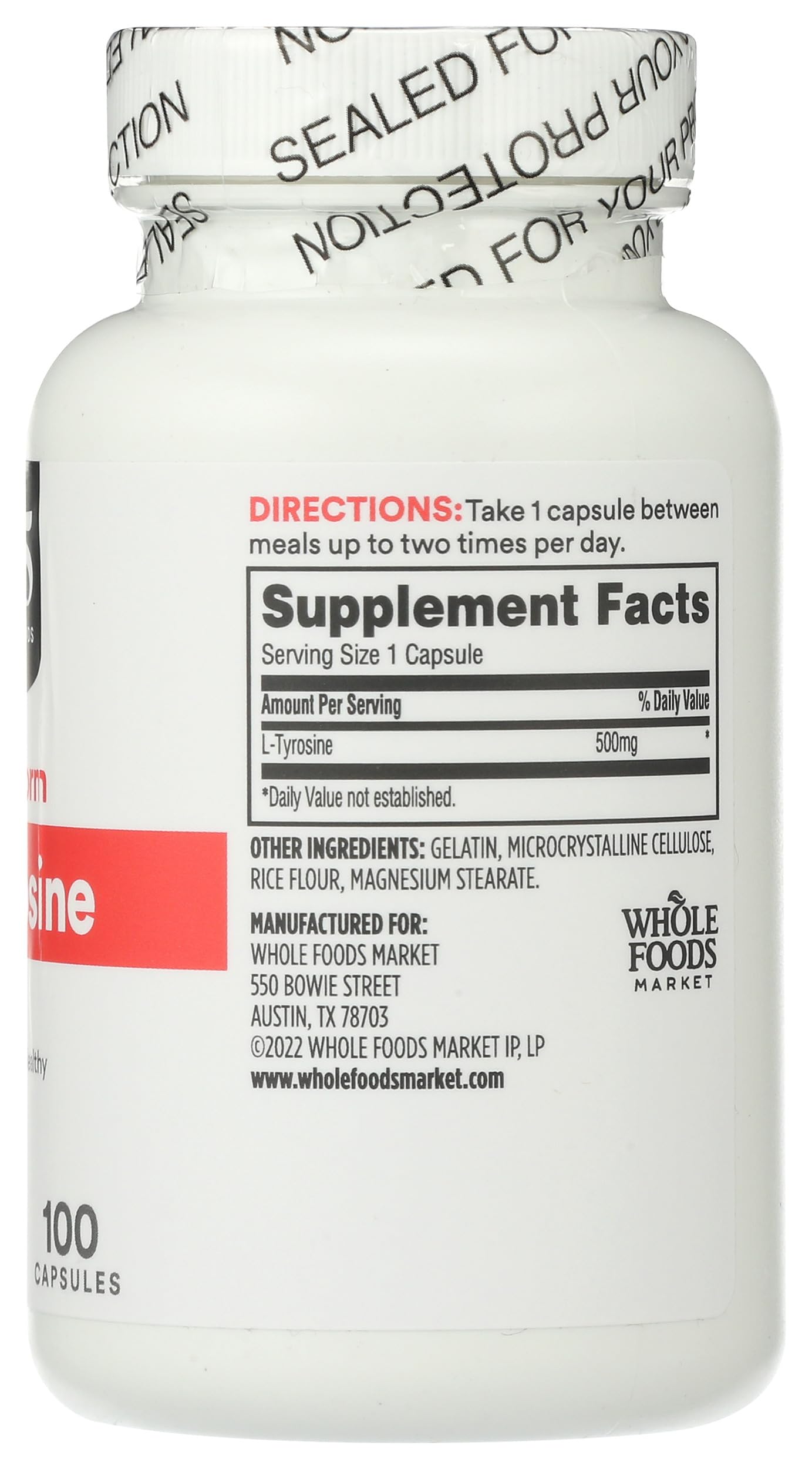 365 by Whole Foods Market L-Tyrosine 500 mg Capsules 100 Count