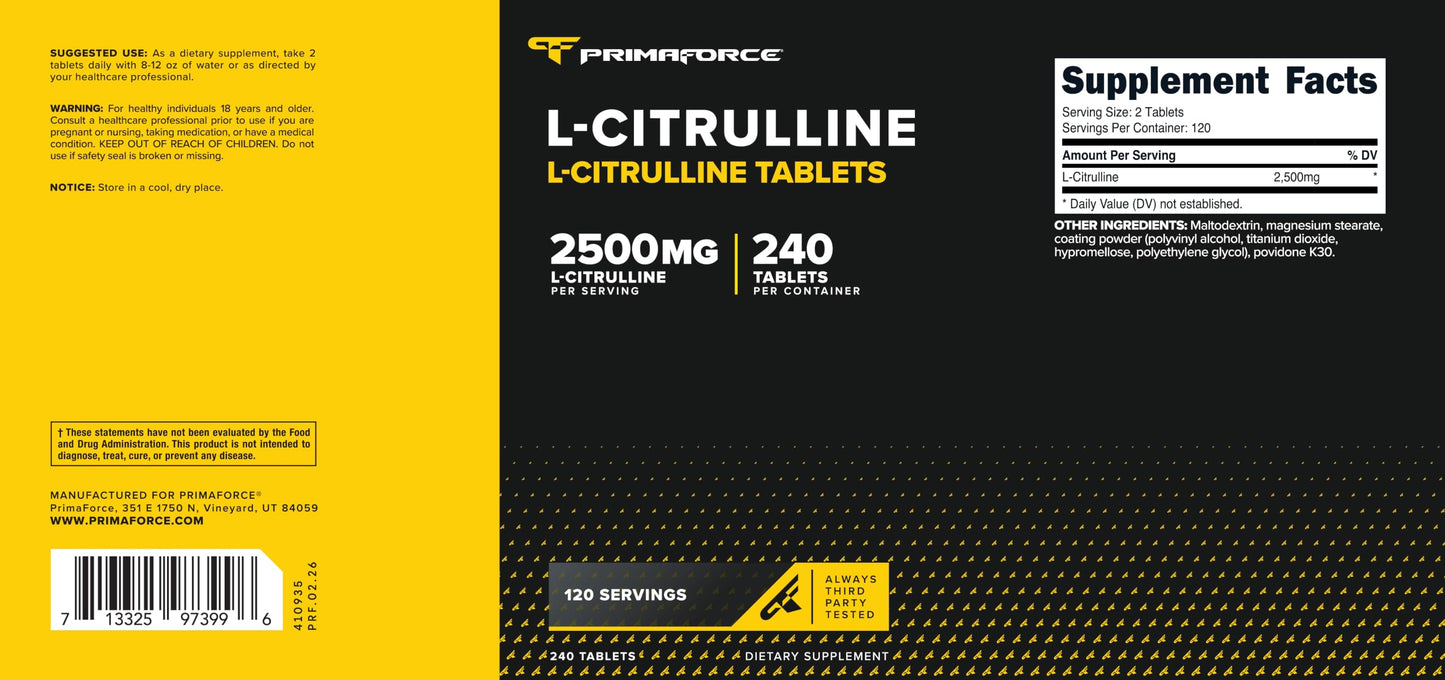 Primaforce L-Citrulline 2500mg, 240 Tablets