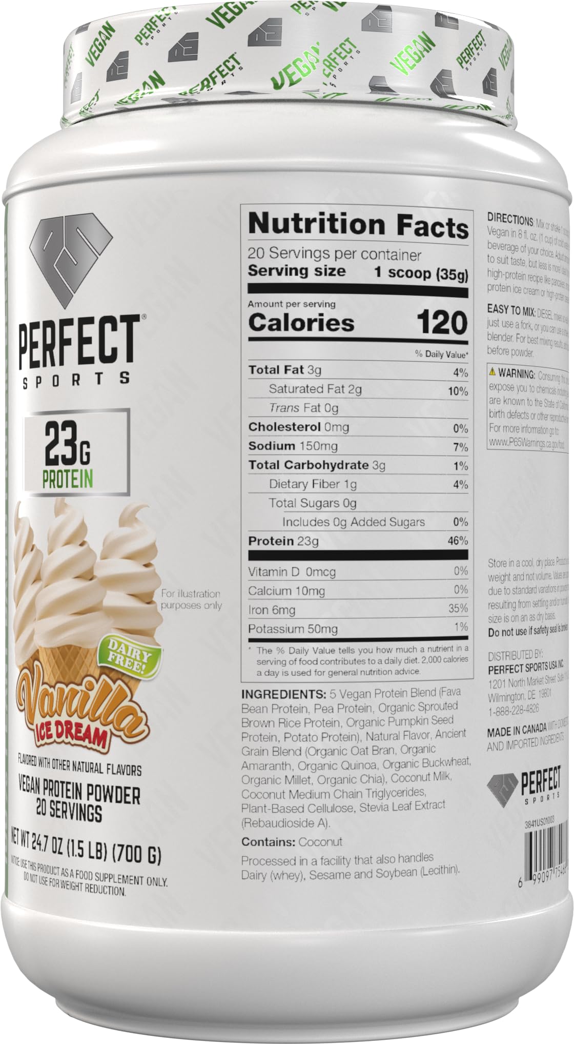 PERFECT SPORTS Vegan Diesel 100% Plant Based Protein Powder, 24 Servings, 1.5 Pounds