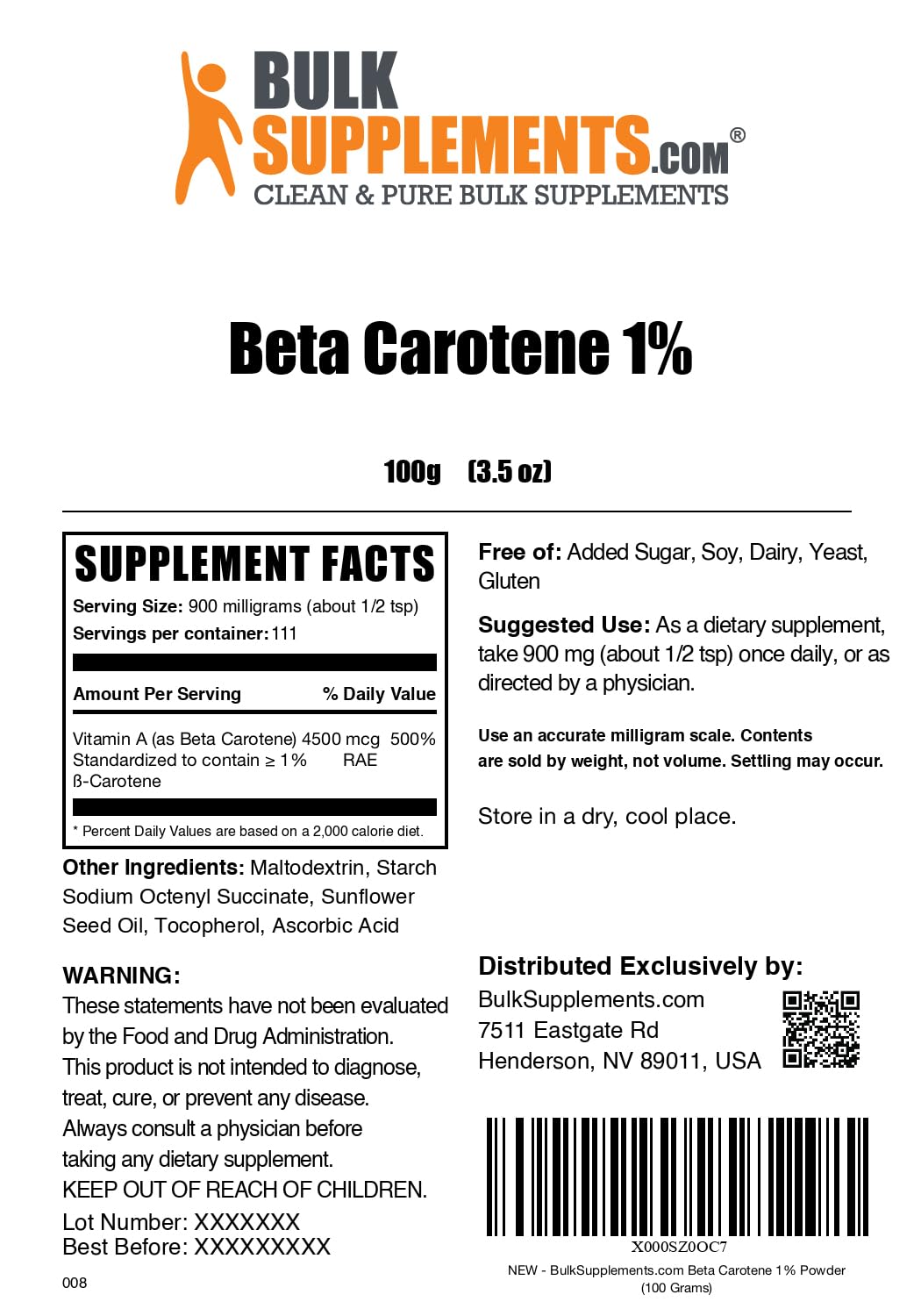 BulkSupplements Beta Carotene Powder 3.5 oz