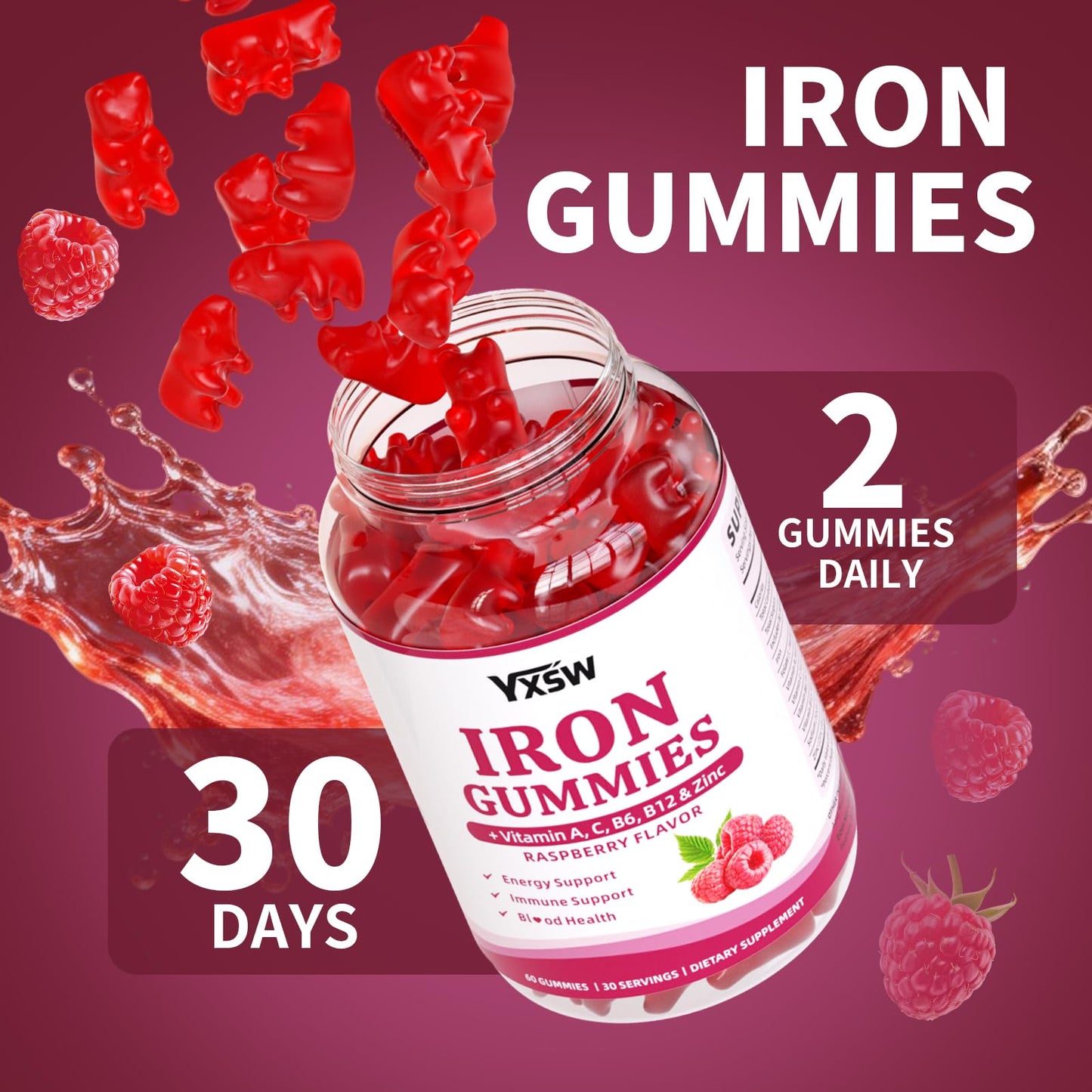 YXSW Iron Gummies for Women & Men, Gummy, 120 Count