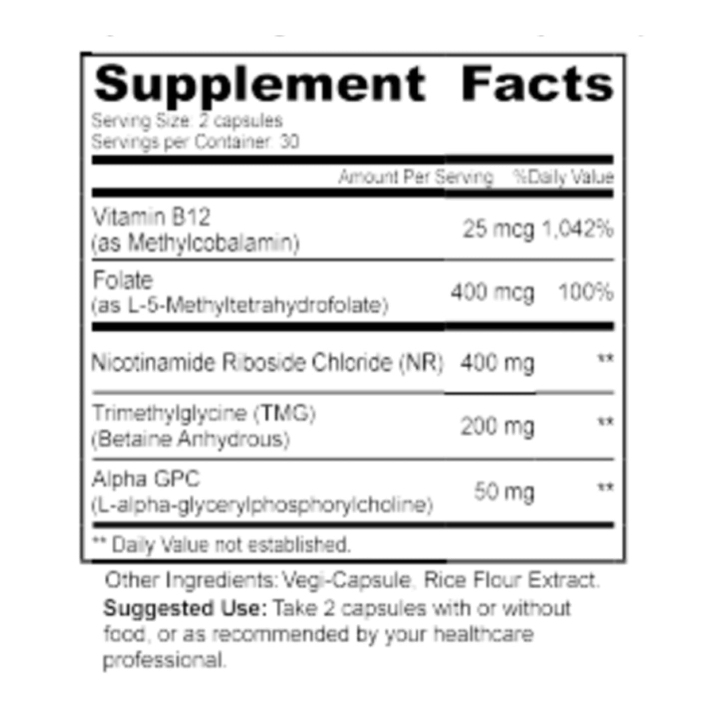 Shed Nutrition NAD+ Supplement Vitality Complex with Nicotinamide Riboside (NR), Alpha-GPC, TMG & Methylated B Vitamins – Supports Energy, Focus, Cellular Health & Aging, 1 Capsule