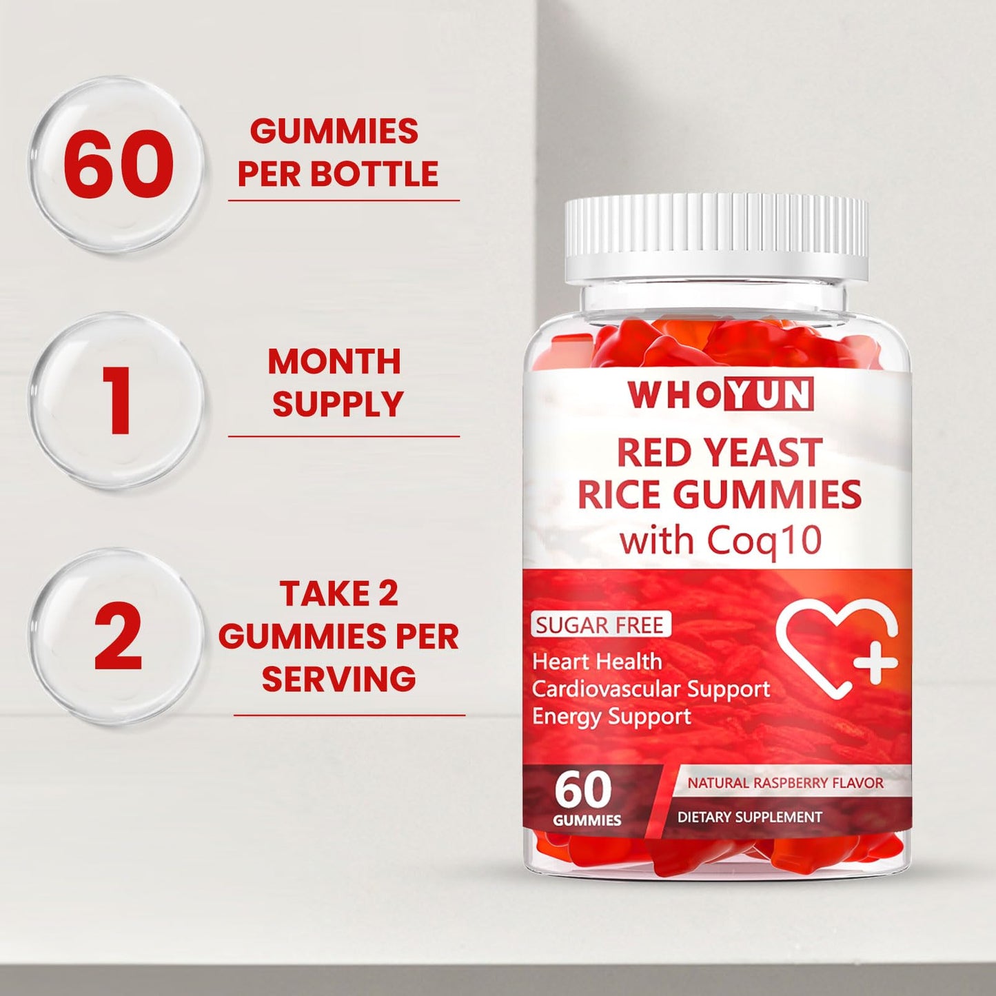 Whoyun Red Yeast Rice with CoQ10 Gummies, 60 Count