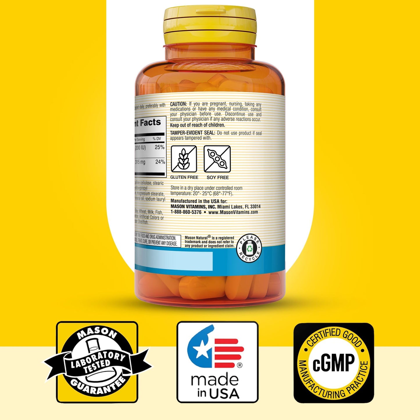 Mason Natural Calcium Citrate Plus Vitamin D3 Caplets 180