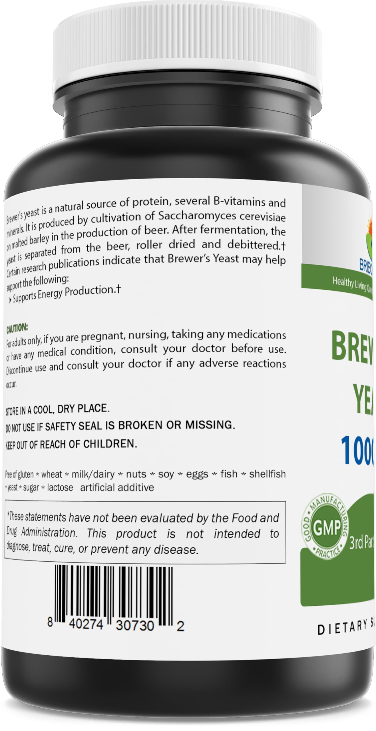 Brieofood Brewers Yeast 1000 mg per Serving Tablets, 480 Tablets