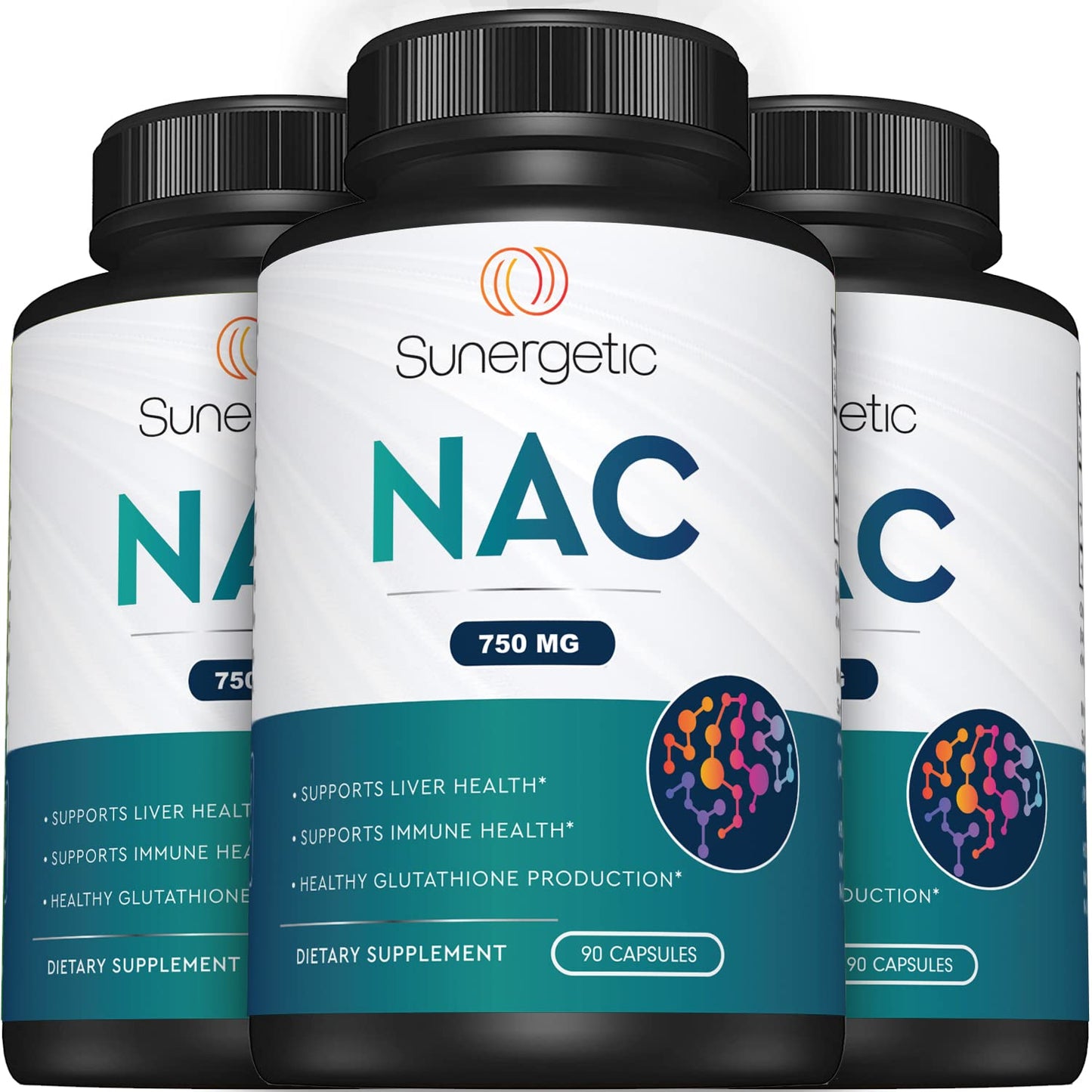 Sunergetic NAC Supplement N-Acetyl Cysteine 750mg Capsules, 90 Count