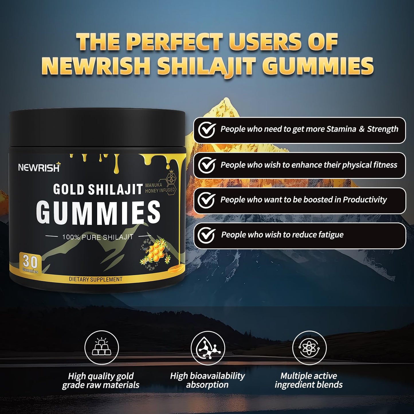 Newrish Shilajit Gummies, 30 Count