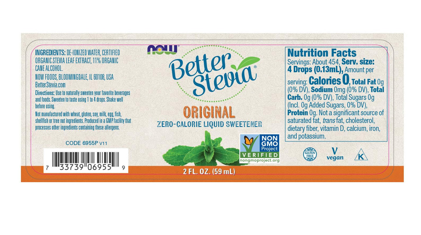 NOW Foods Better Stevia Zero-Calorie Liquid Sweetener Original, 2 fl oz