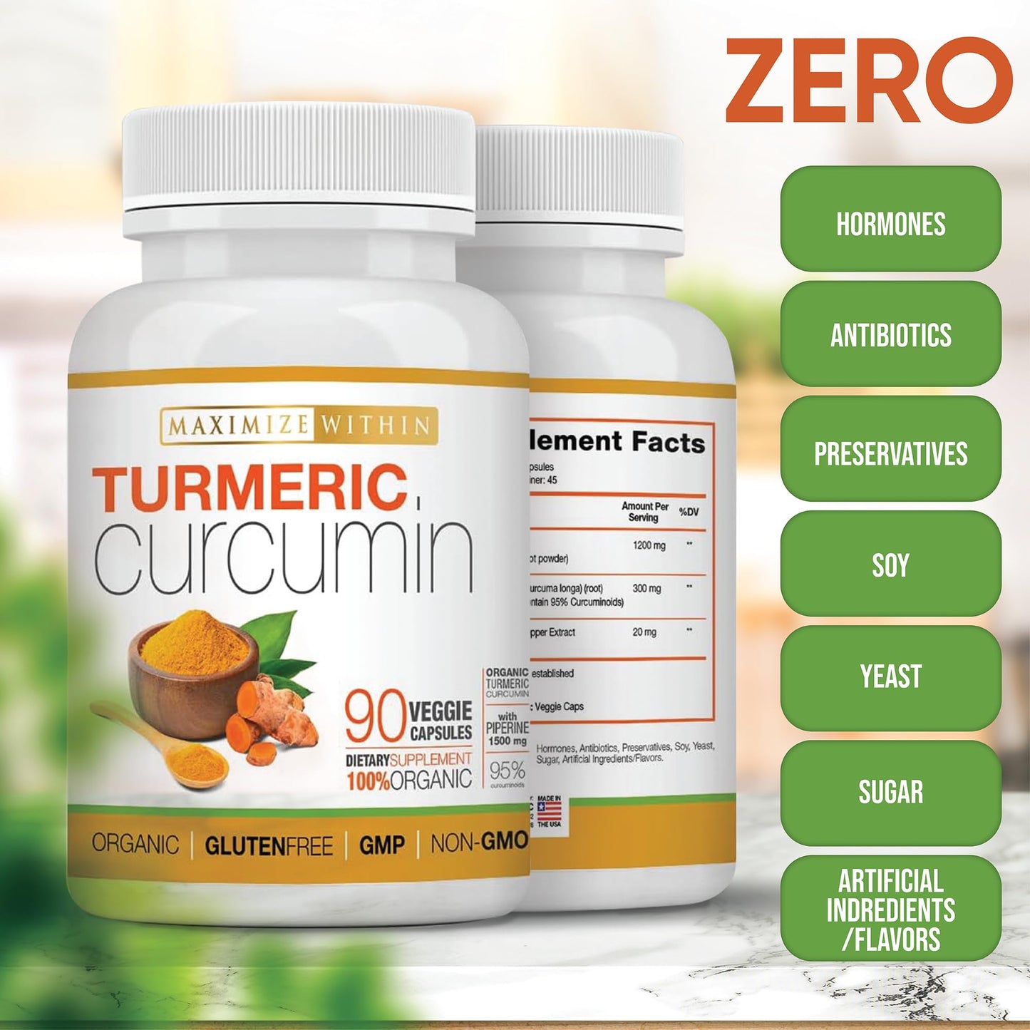 Maximize Within Turmeric Curcumin with Piperine 1500mg Capsule, 90 Count