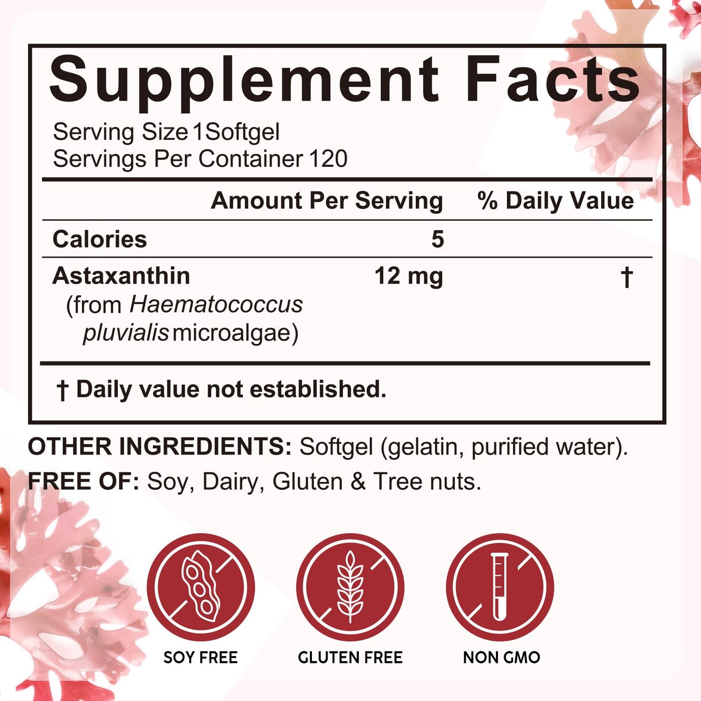 Redshine Astaxanthin 12mg from Microalgae Triple Strength Capsules 120 Count