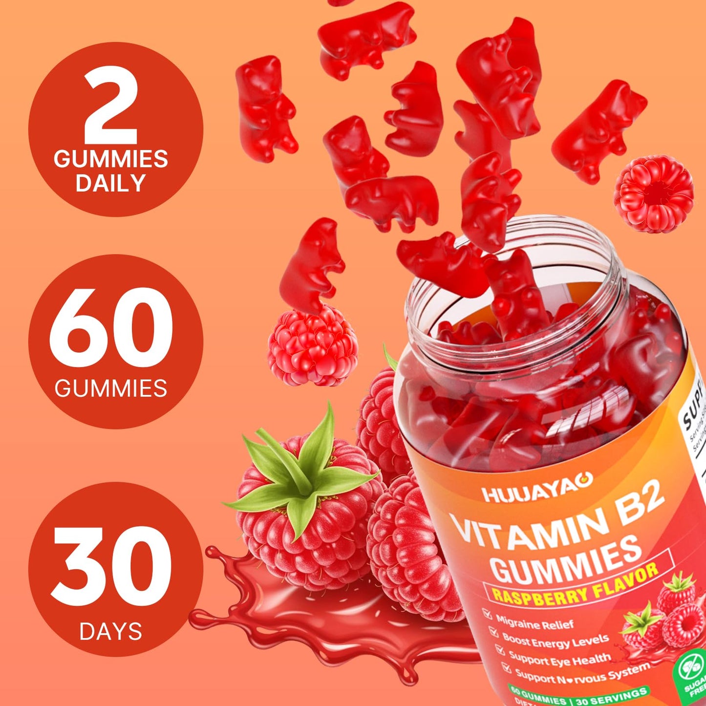 HUUAYAO Vitamin B2 Gummies 60 Count