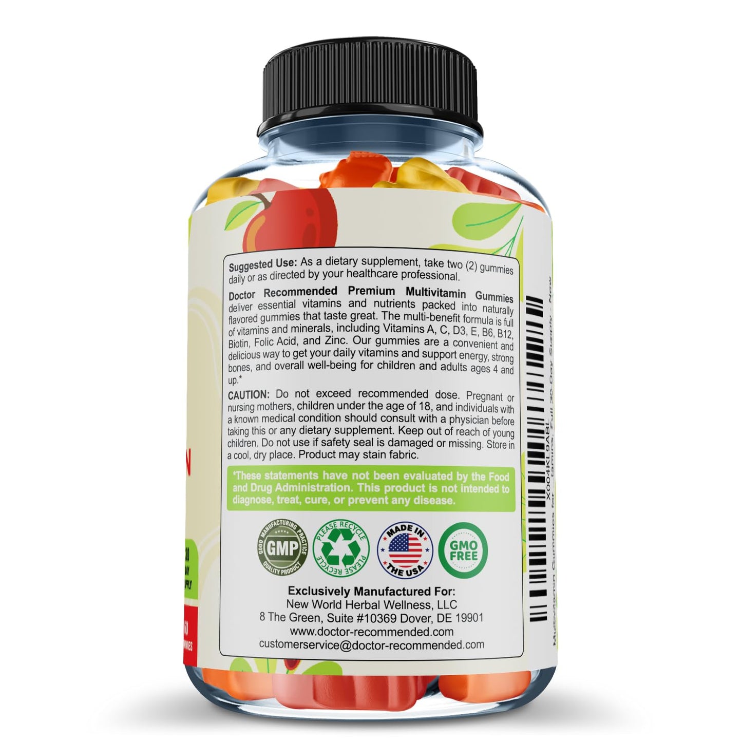 DOCTOR RECOMMENDED SUPPLEMENTS Premium Multivitamin Gummies for Toddlers & Kids - Essential Daily Vitamins A, C, D3, E, B6, B12, Biotin, 60 Gummies