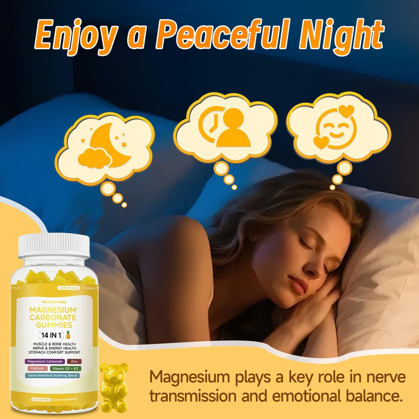 Trawecual Magnesium Carbonate Gummies 600mg, 60 Gummies