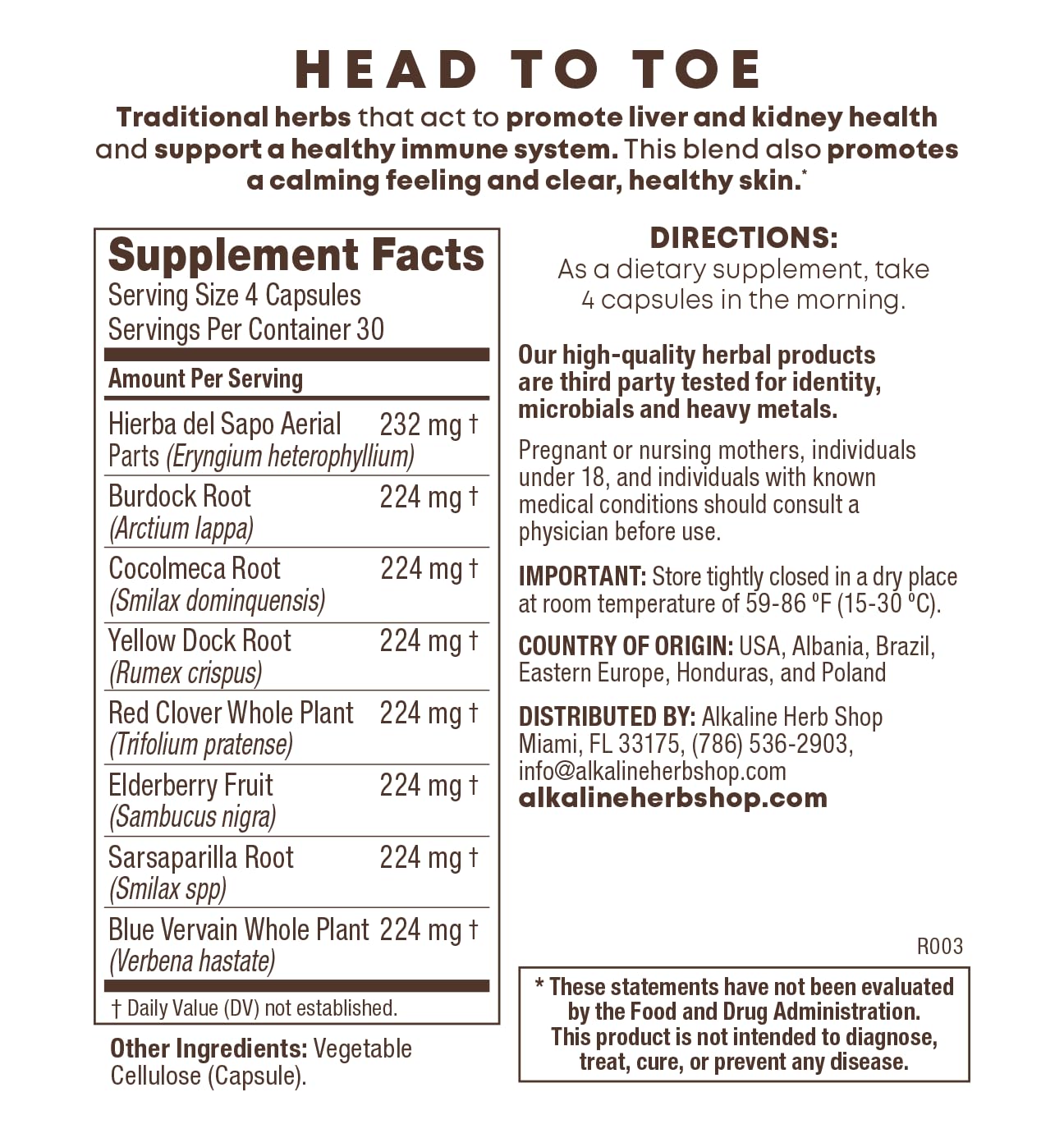 Alkaline Herb Store Head to Toe Supplement Capsule 1 Count