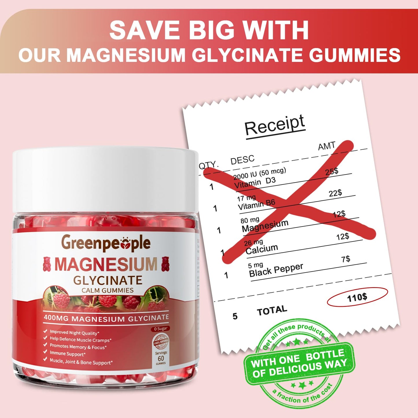 GREENPEOPLE Magnesium Glycinate Gummies 400mg, 120 Gummies