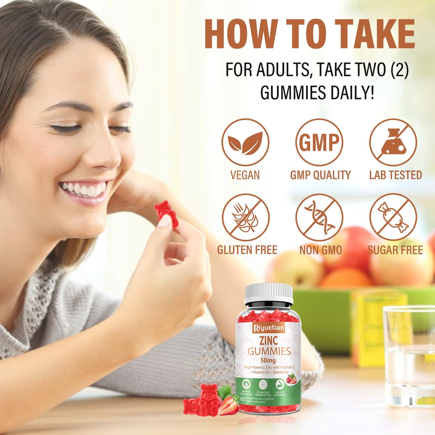 Riyuetian Zinc Gummies 50mg Gummy, 120 Count