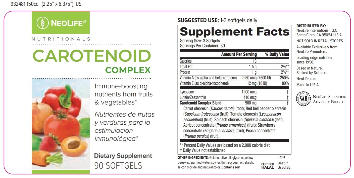 NeoLife Carotenoid Complex Softgel Capsules 90 Count