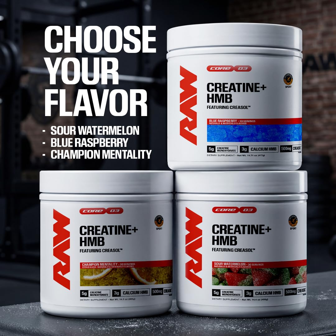 RAW Creatine Plus Powder, Creatine Monohydrate with HMB, Taurine & No Added Sugar, 14.6 Ounce