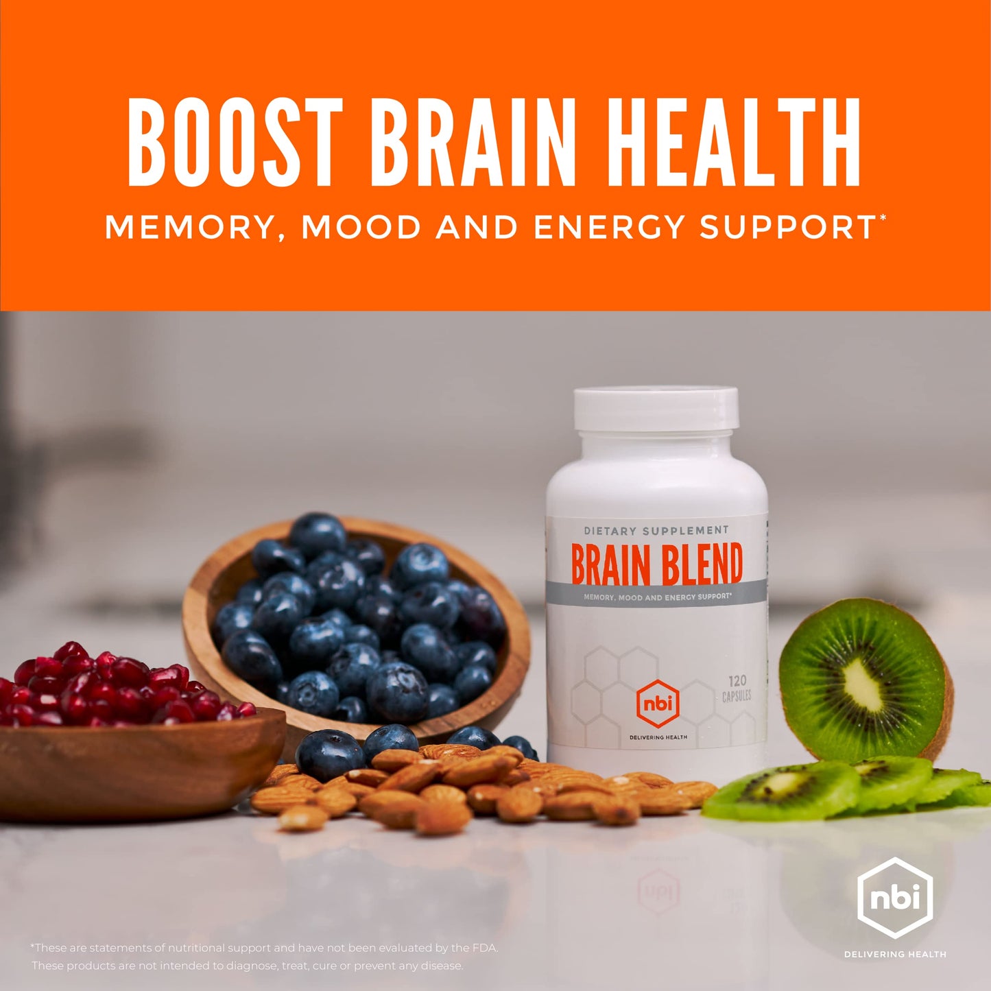 NBI Brain Blend for Memory, Focus, Concentration, Cognitive Function for Men & Women Capsule 120 Count