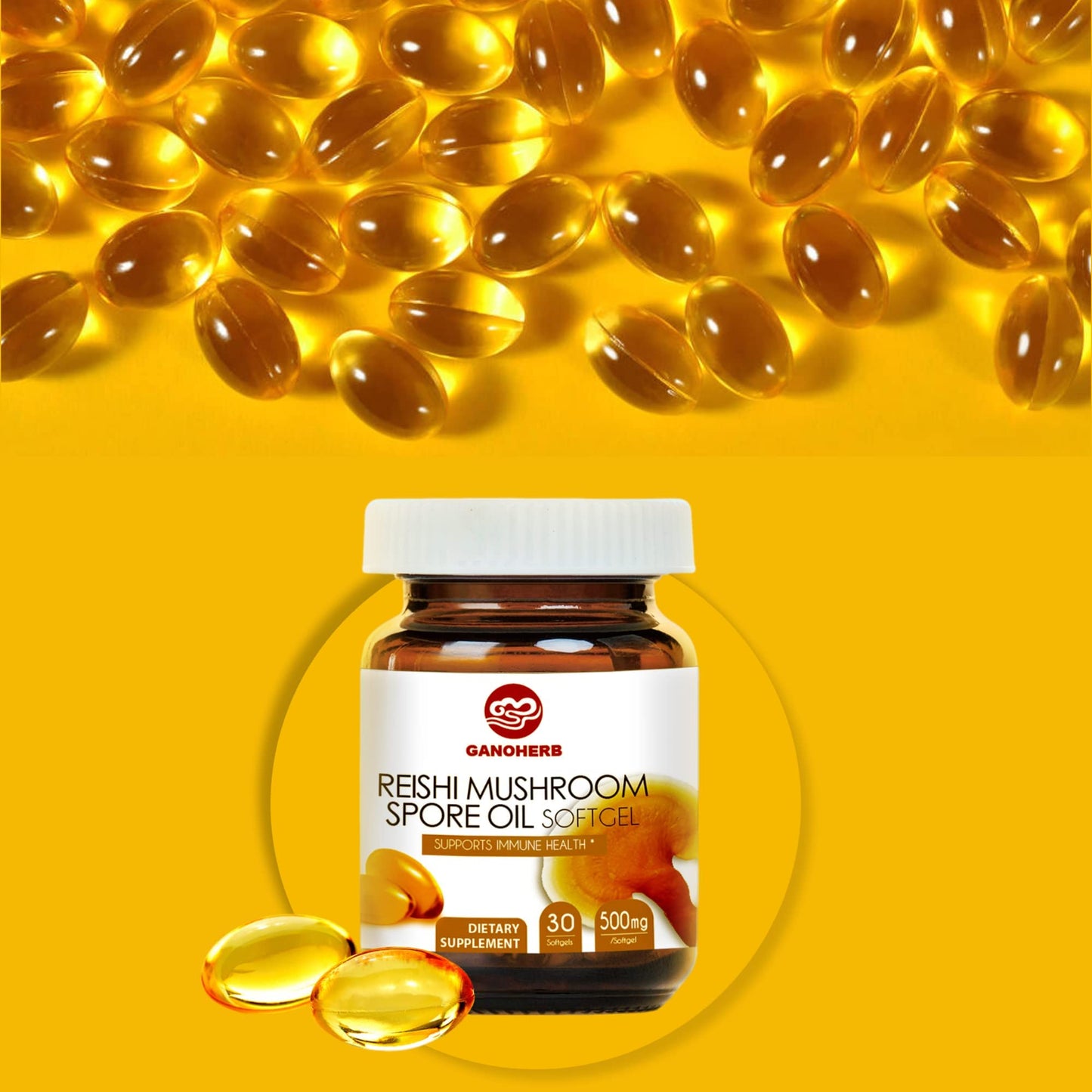GANOHERB Reishi Mushroom Spore Oil Supplement Ganoderma Lucidum Extract Softgel 30 Count