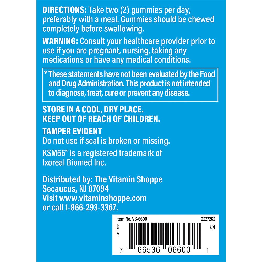 The Vitamin Shoppe Ashwagandha 600 MG Gummy, 60 Gummies