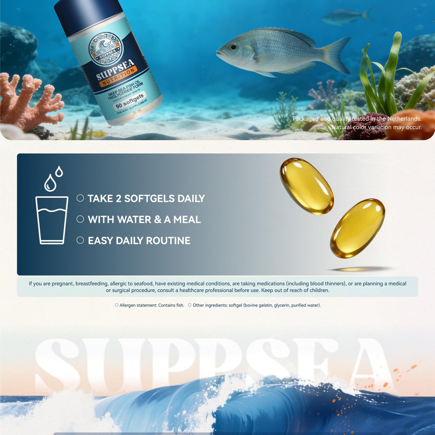 SUPPSEA Deep Sea Fish Oil 2,000 mg Softgels, 90 Count