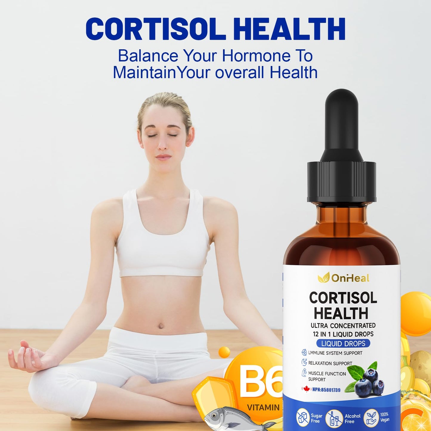 YBFQ Cortisol Supplement 12-in-1 Detox & Regulation Formula with Magnesium, L-Theanine & Hormone Balance Drops Capsule, 1 Count