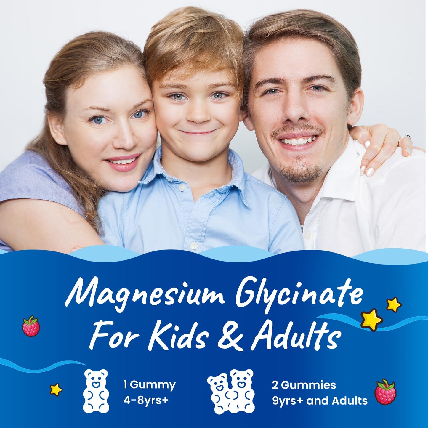 Hovika Magnesium Glycinate Gummies for Kids with L-Theanine, Omega-3, Vitamin B6, D3, Zinc - Sugar Free Raspberry, 60 Gummies