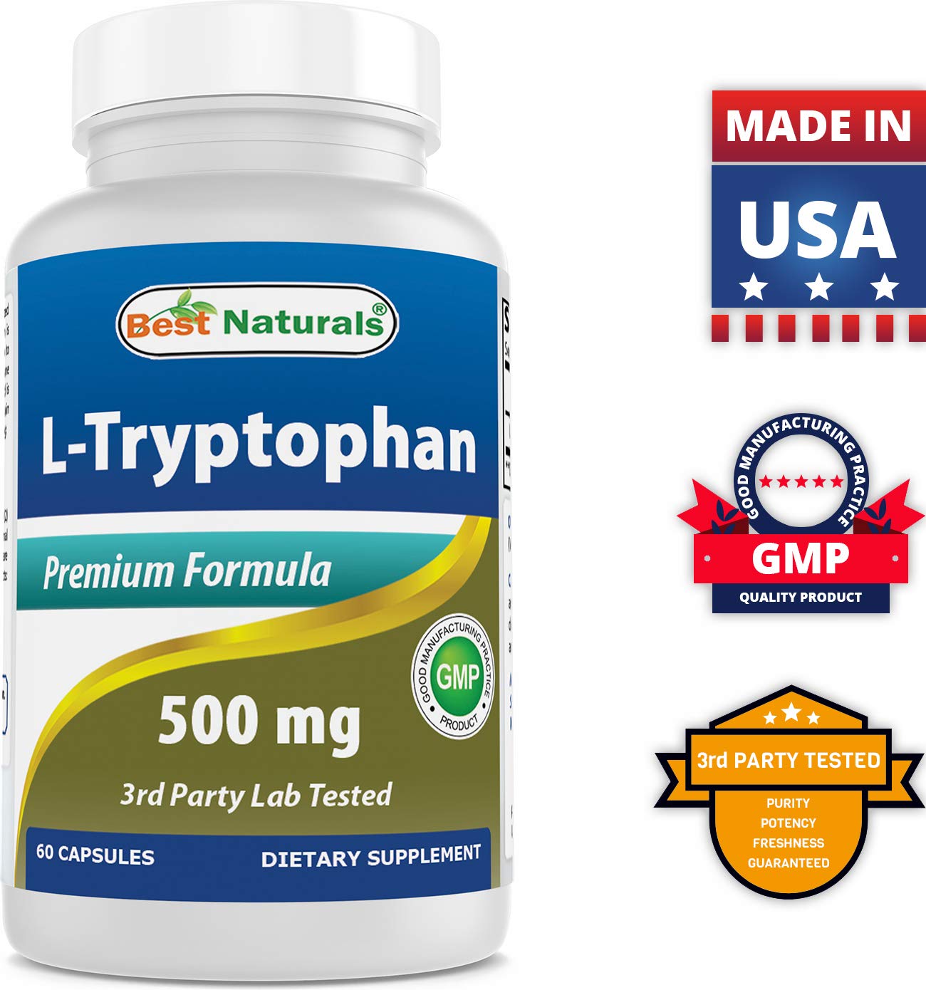 Best Naturals L-Tryptophan 500 mg & 5-HTP 200 mg Capsules, 60 Capsules