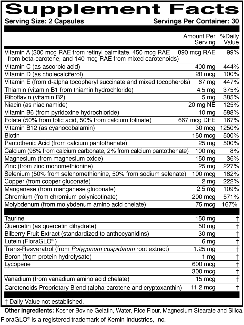 ScienceBased Health OcularEssentials Daily Multivitamin with Eye Health Support – 30+ Nutrients Including Lutein, Zeaxanthin, Resveratrol & Plant-Based Antioxidants, 60 Capsules