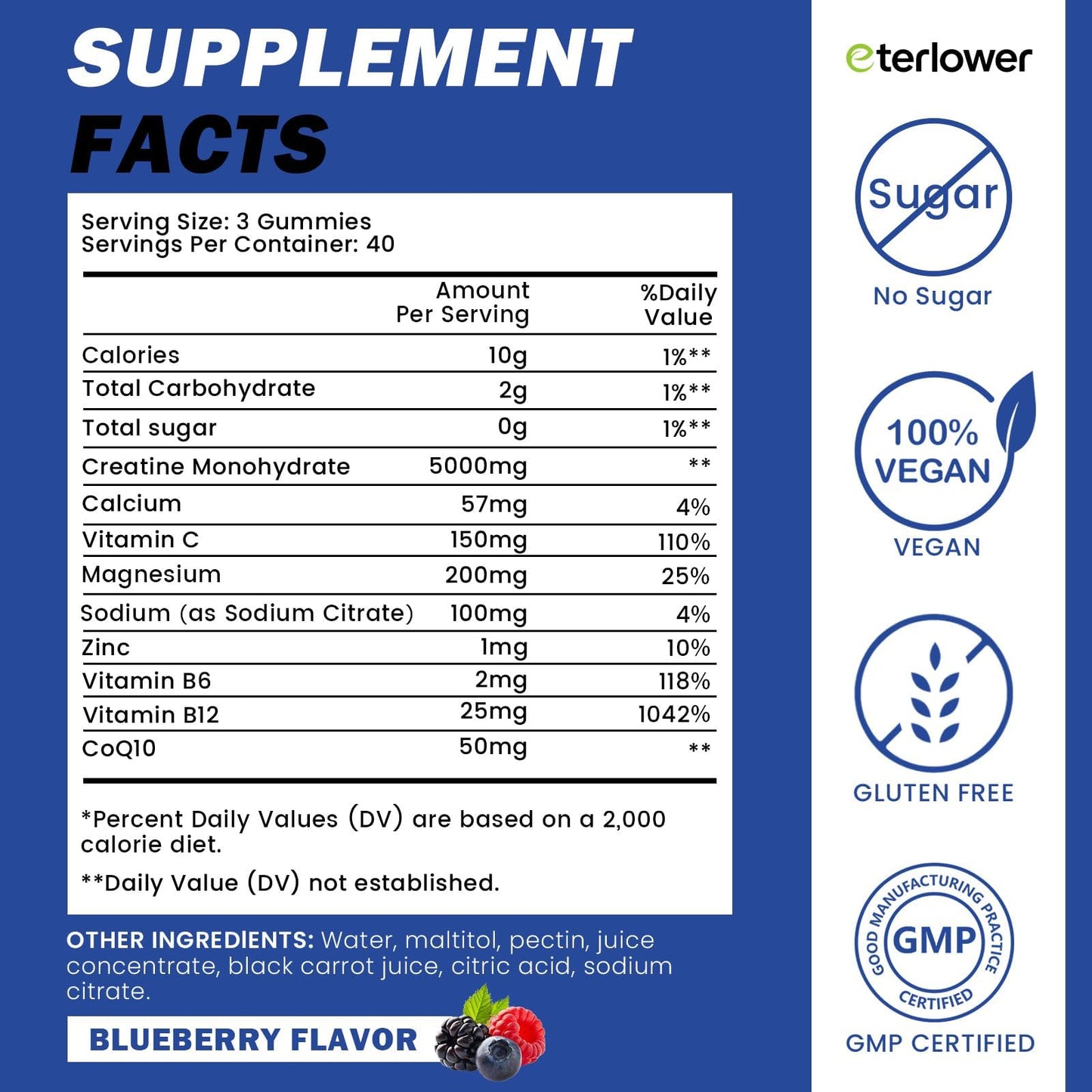 eterlower Creatine Monohydrate Gummies 5g Chewable, 119 Count