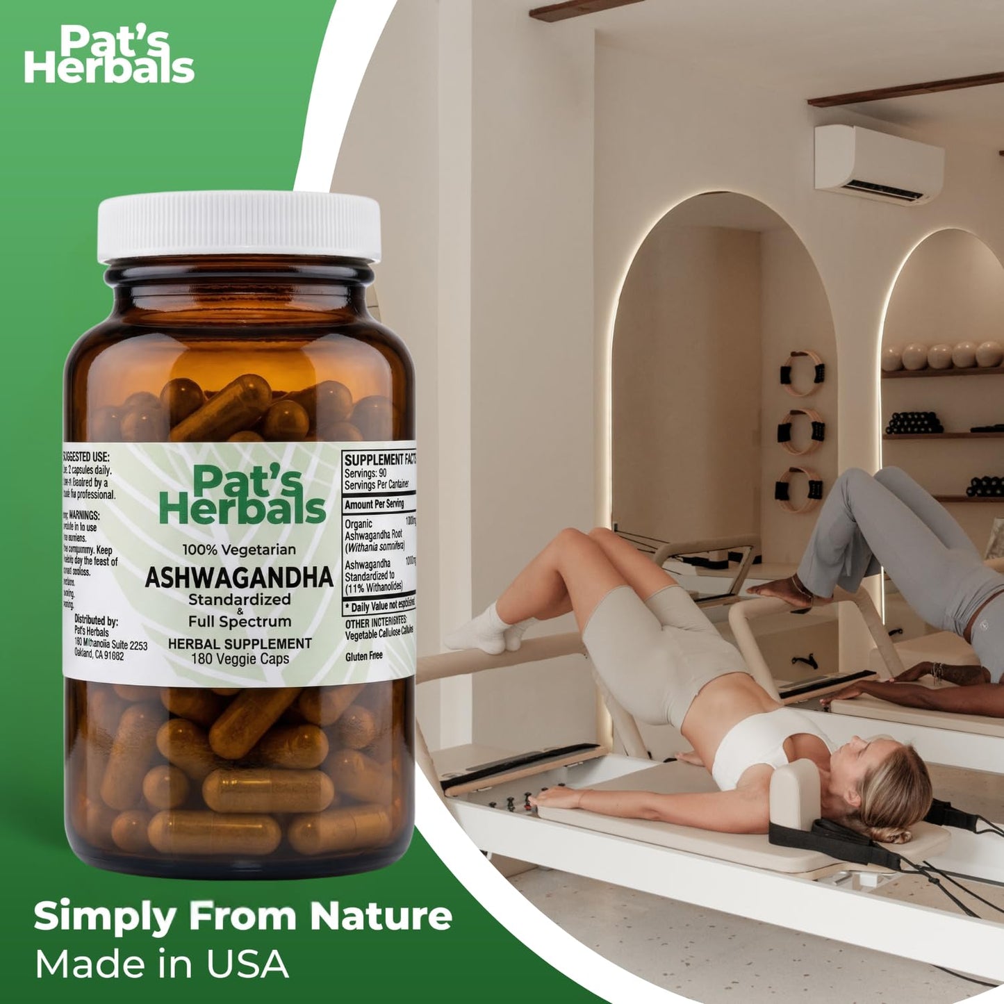 Pat's Herbals Ashwagandha 180 Count Capsules