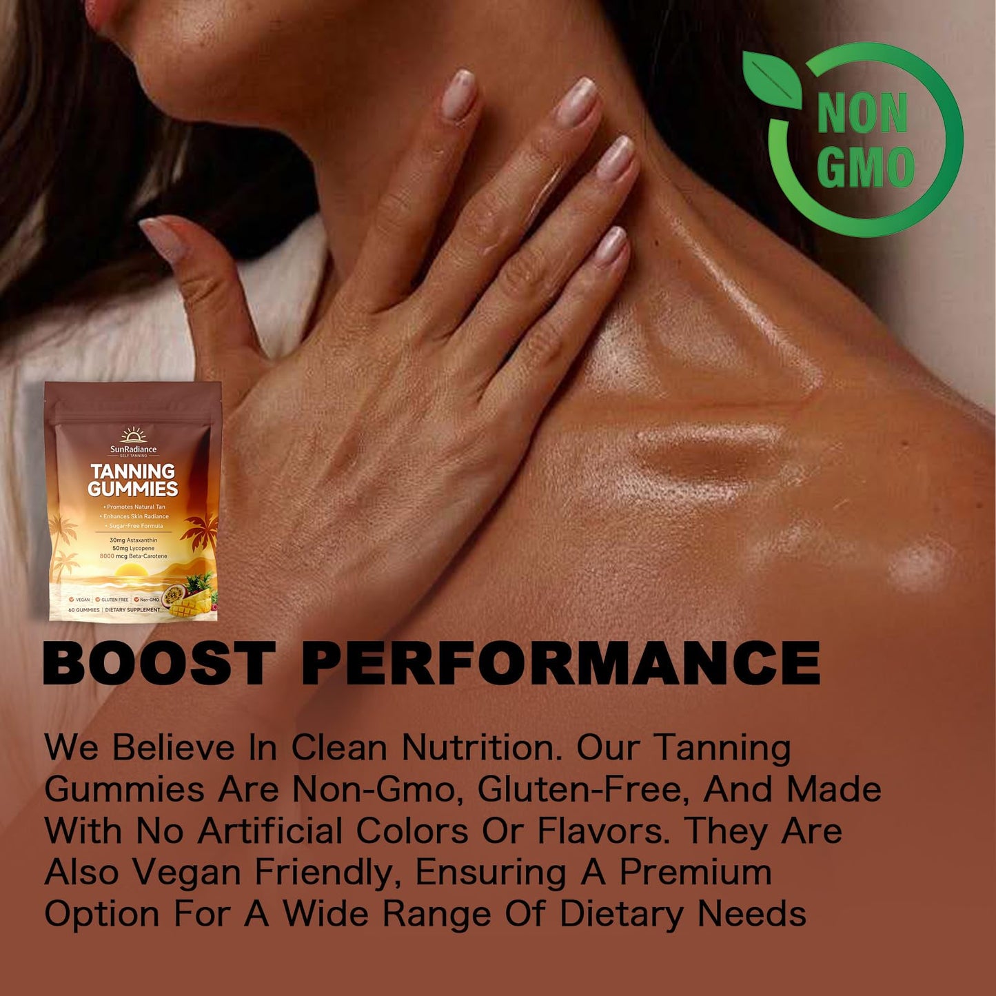 Sun Radiance Tanning Gummies with Astaxanthin & Beta Carotene, Vitamin C & A, Vegan & Sugar-Free, 60 Gummies