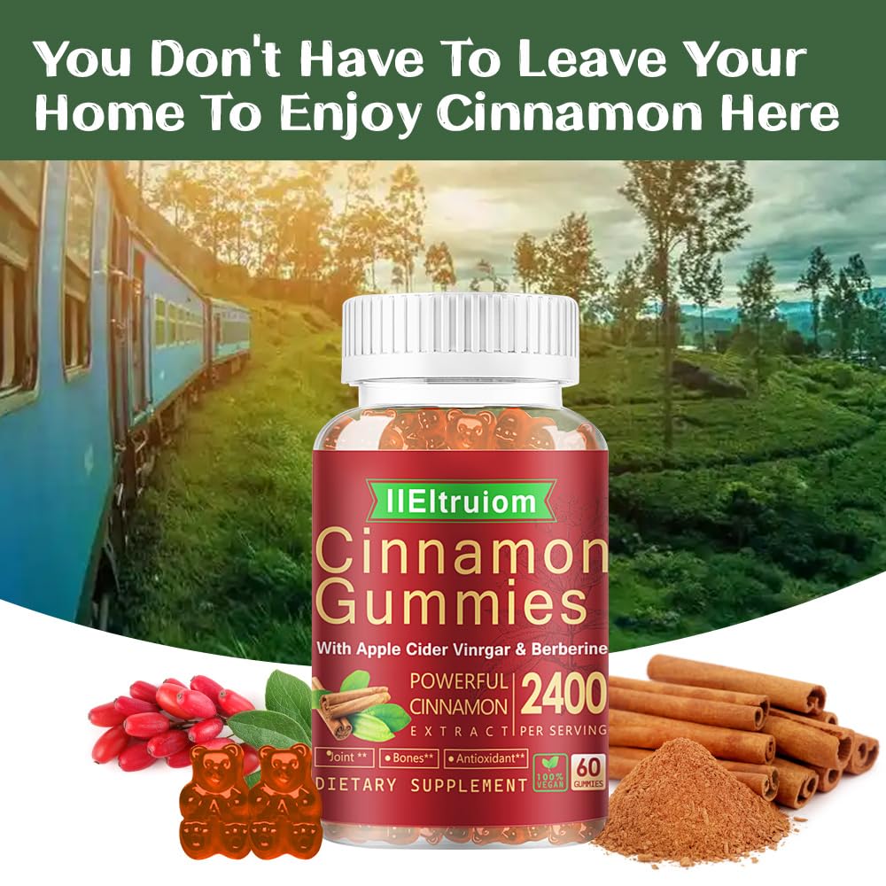 IIEltruiom Cinnamon Gummies 2400mg with Berberine, Turmeric, Apple Cider Vinegar, Bitter Melon, Chromium - Vegan, Non-GMO, 120 Gummies