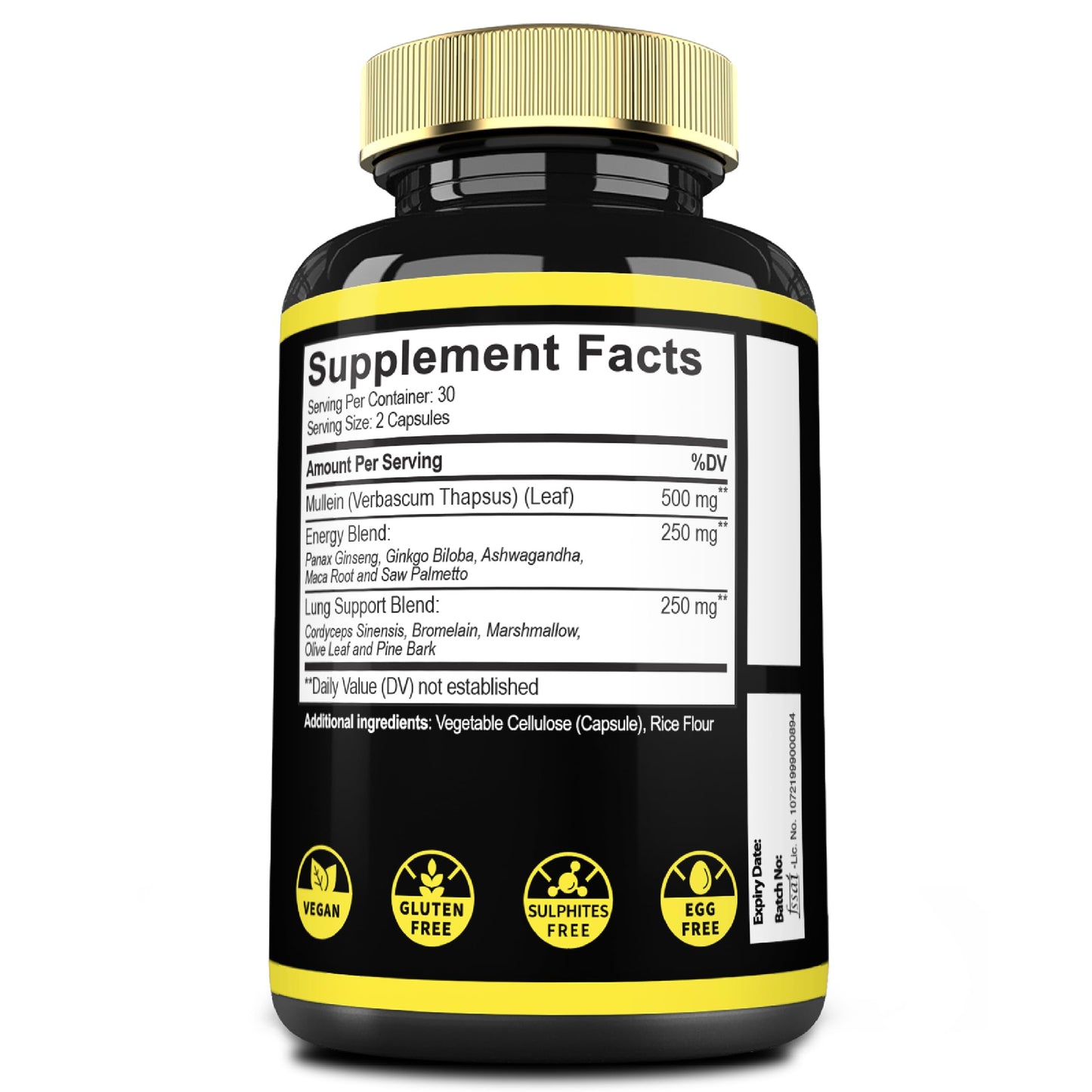 Mecisco 11in1 Mullein Leaf Capsules with Panax Ginseng Root, Cordyceps Sinensis & More, 60 Capsules