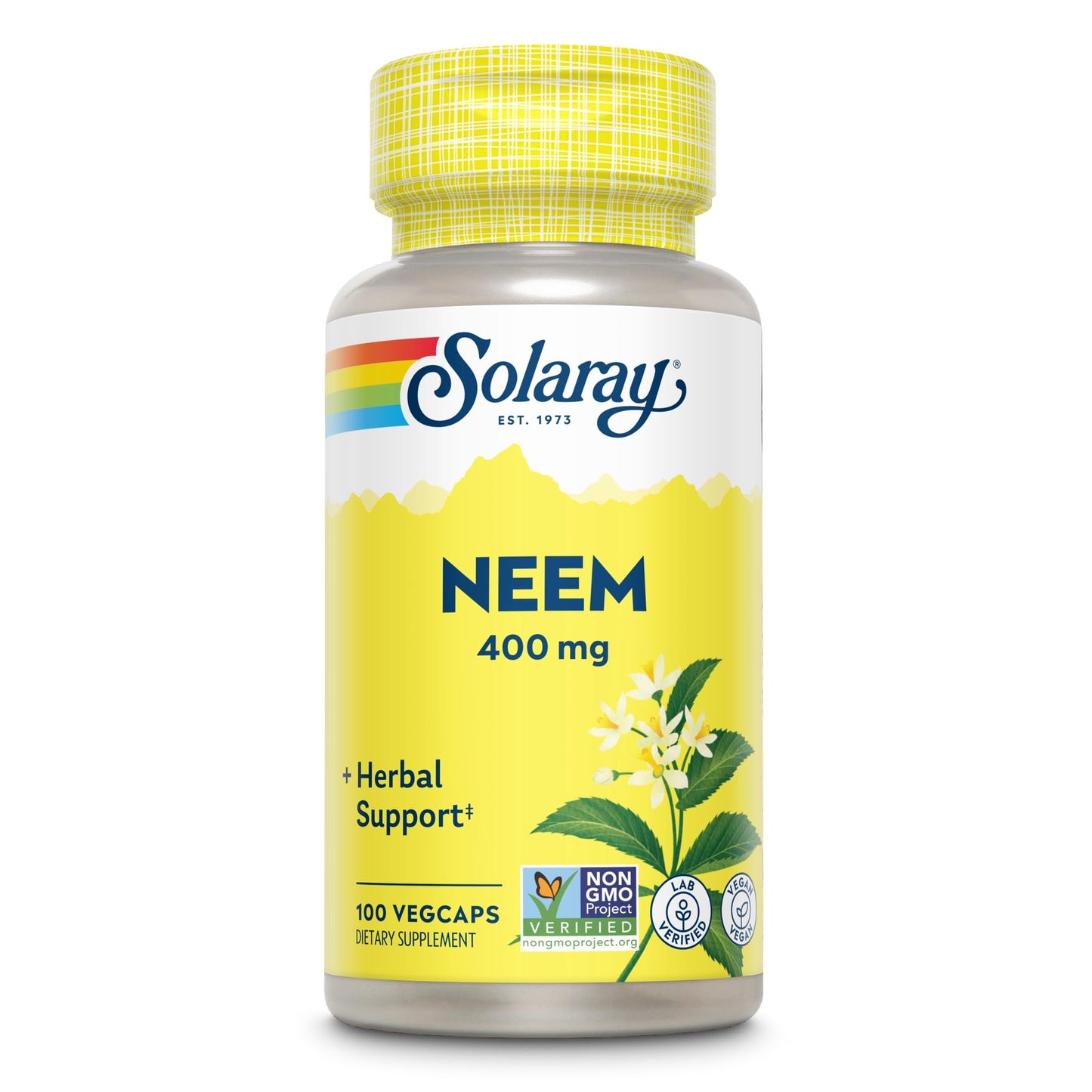 SOLARAY Neem Leaf 400mg Capsule, Healthy Blood, Skin & Immune System Support, Non-GMO, Vegan & Lab Verified, 100 VegCaps