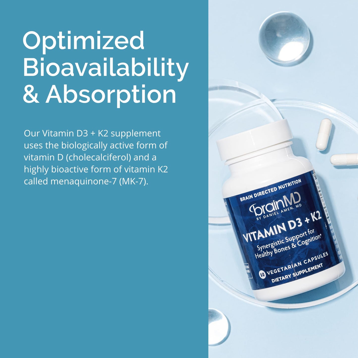 BRAINMD Vitamin D3 + K2 60 Capsules