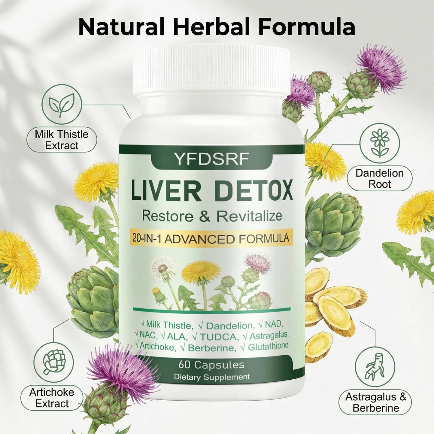 YFDSRF Liver Detox Capsules, 60 Capsules