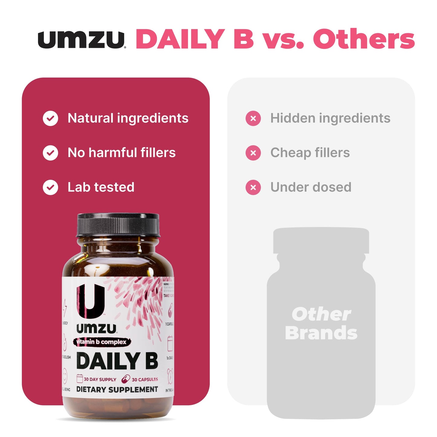 UMZU Daily B Vitamin B-Complex Capsules, 30 Count